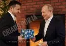 Grok criação de memes com famosos. Putin recebe presente de natal de Zelenky