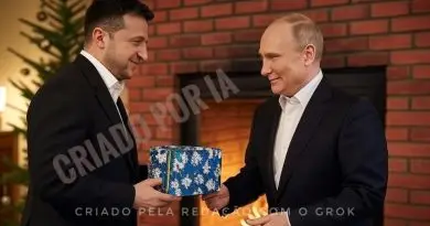 Grok criação de memes com famosos. Putin recebe presente de natal de Zelenky