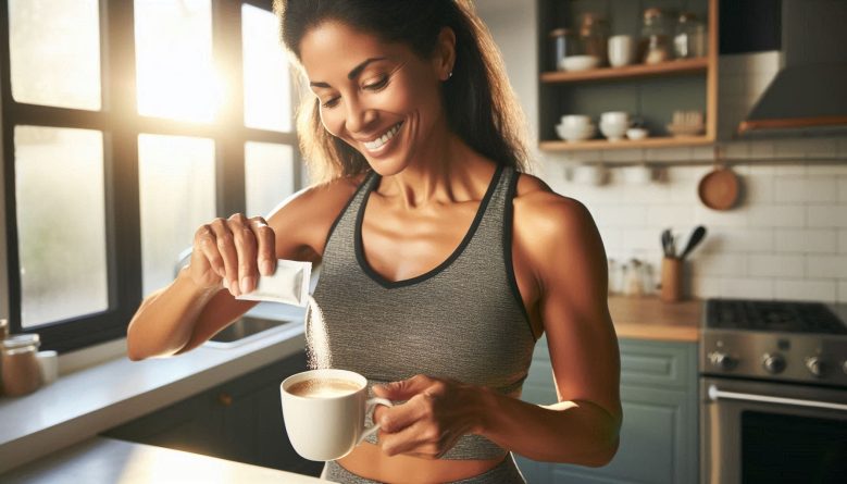 Mulher colocando adoçante no café. Trocar adoçante por açúcar é recomendável?