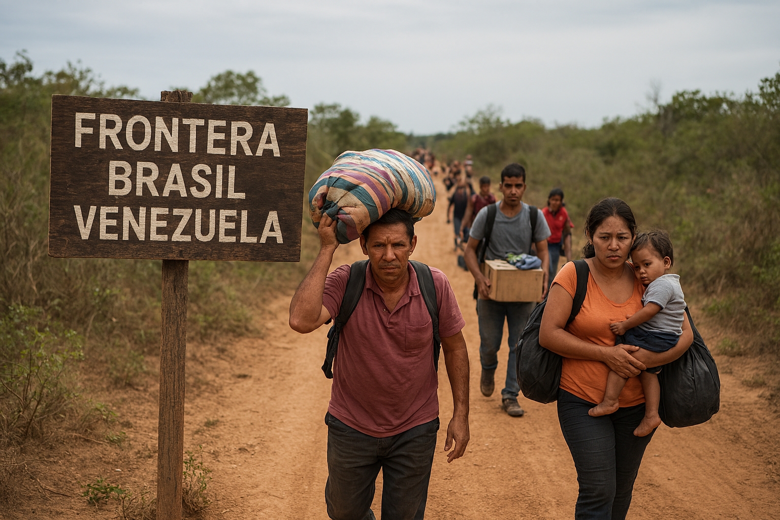Venezuelanos fogem a pé para o Brasil temendo crise e Exército