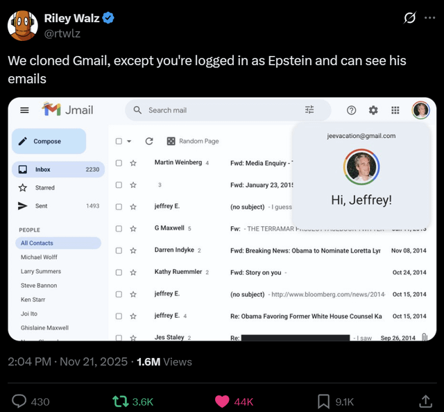 Desenvolvedores criar experiência semelhante ao Gmail com arquivos de Epstein