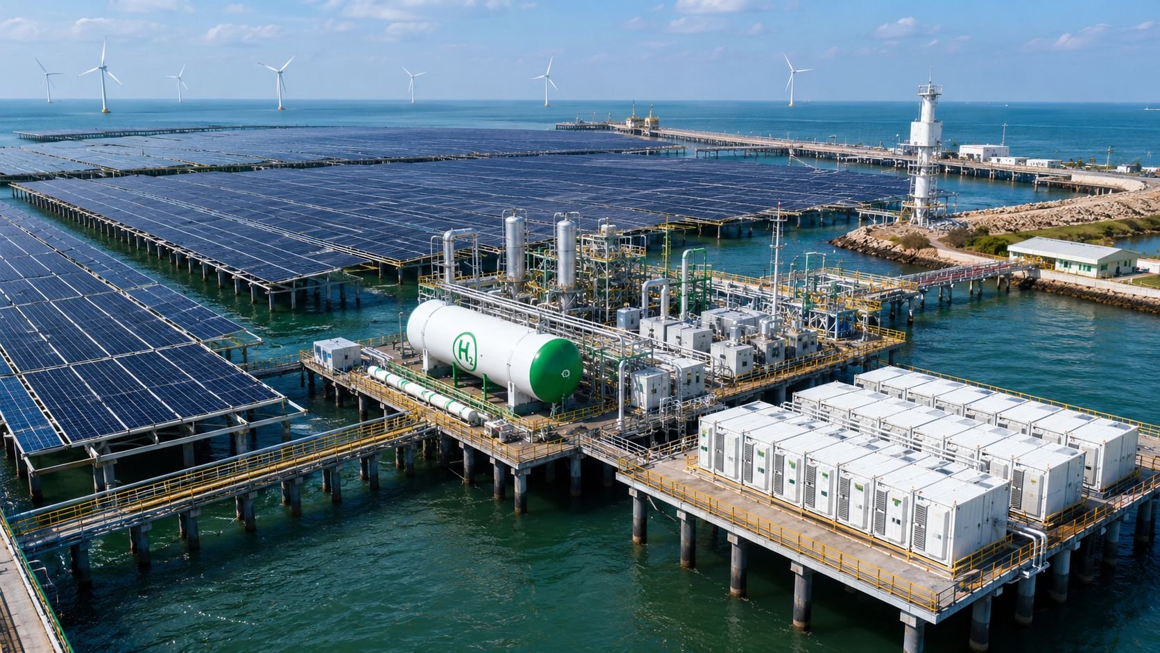 China une solar, hidrogênio e baterias em projeto offshore inédito